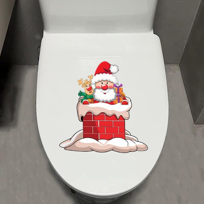 Iprokiu Christmas Toilet Sticker Chimney Santa Claus Reindeer Elf Toilet Seat Cover Decal Home Decor Waterproof Christmas Wall Sticker Elk Toilet Seat Lid Decal (Santa Claus and Deer) - Image 5